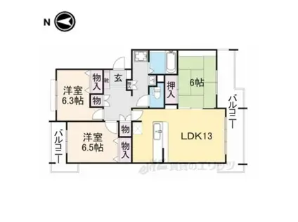 東香里野村マンション(3LDK/2階)の間取り写真