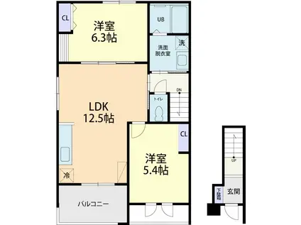ラビエール(2LDK/2階)の間取り写真