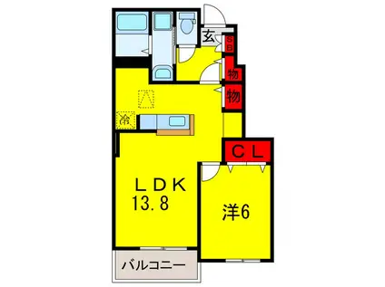 エバーハイツ II(1LDK/1階)の間取り写真