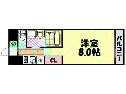 ワールドアイ難波南PORTA(1K/3階)の間取り写真