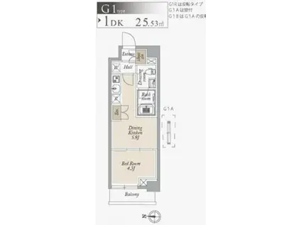 オーキッドレジデンス住吉(1DK/2階)の間取り写真