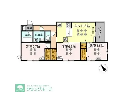 D-KISARIA WII(3LDK/3階)の間取り写真