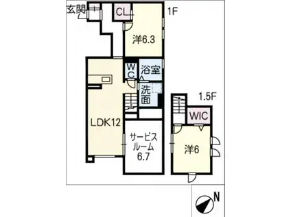 エクセル・フラッツ浅間(2LDK/1階)の間取り写真