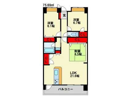 折尾ガーデンヒルズ(2LDK/10階)の間取り写真