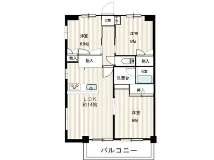 シティハイツ西横浜(3LDK/1階)の間取り写真