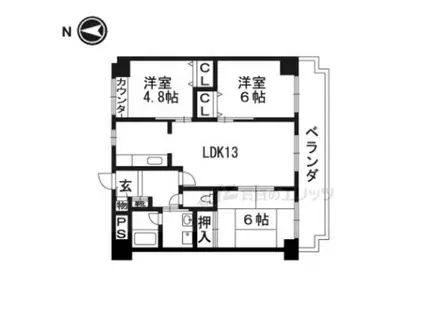 阪急京都線 茨木市駅 徒歩10分 5階建 築27年(3LDK/1階)の間取り写真