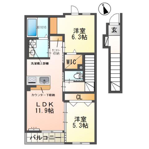 カトレア(2LDK/2階)の間取り写真