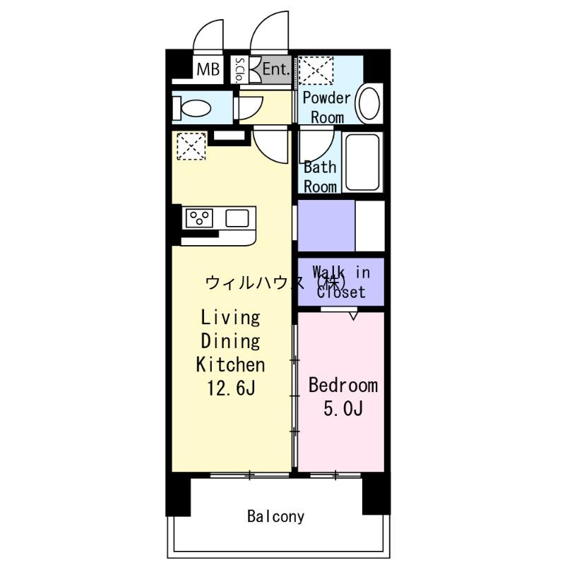 フェリスシエロ堺(1LDK/8階)の間取り写真