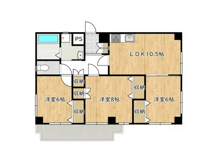 フェンテ上野芝(3LDK/3階)の間取り写真