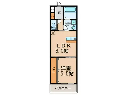 ノイヴェル新堂(1LDK/1階)の間取り写真