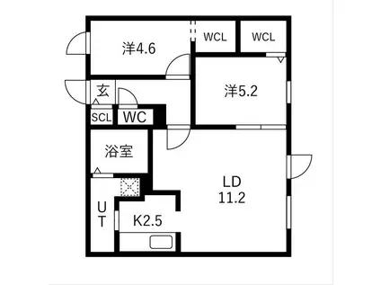 TS COURT ASABU イースト(2LDK/3階)の間取り写真