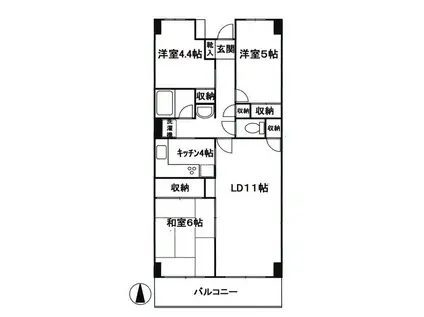 スイホウ壱番館(3LDK/4階)の間取り写真