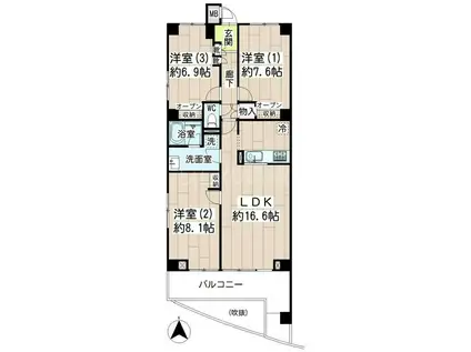 リブレスト川崎(3LDK/5階)の間取り写真