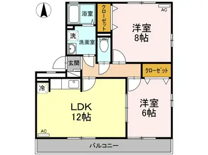 コートドール海老ノ丸 B棟(2LDK/2階)の間取り写真