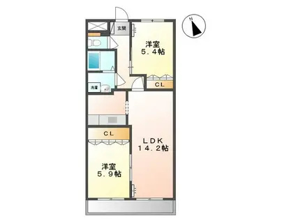 コンフォース深町(2LDK/1階)の間取り写真