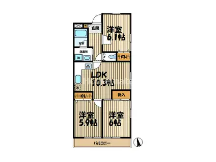 湘南KIM・21(3LDK/3階)の間取り写真