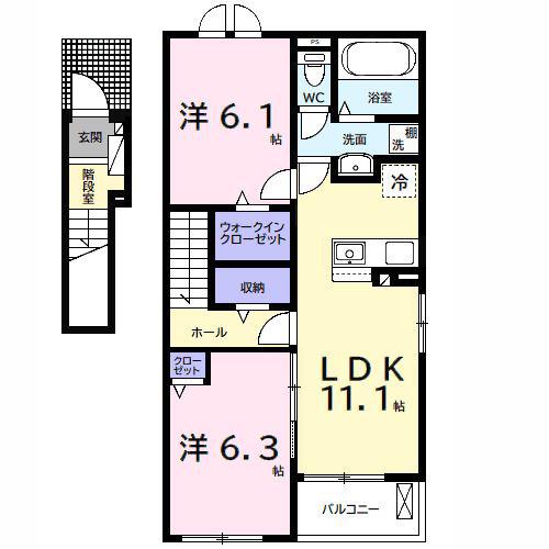 ウルルI(2LDK/2階)の間取り写真