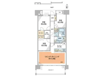 ライオンズ一条レジデンス湘南C-X(3LDK/13階)の間取り写真