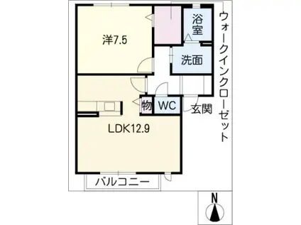 GRANDVILLAN棟(1LDK/2階)の間取り写真