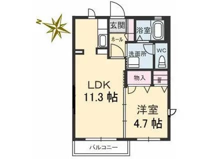 シャーメゾン岩鼻III(1LDK/1階)の間取り写真