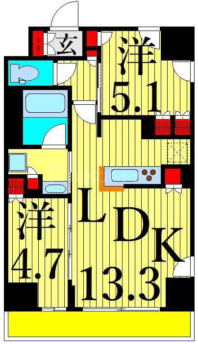 ONE ROOF RESIDENCE NISHI NIPPORI(2LDK/7階)の間取り写真