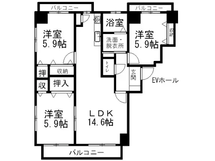 ゴードン(3LDK/5階)の間取り写真