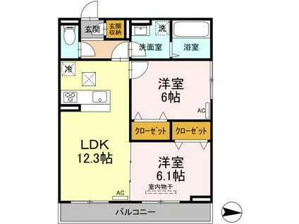 フェールII(2LDK/1階)の間取り写真