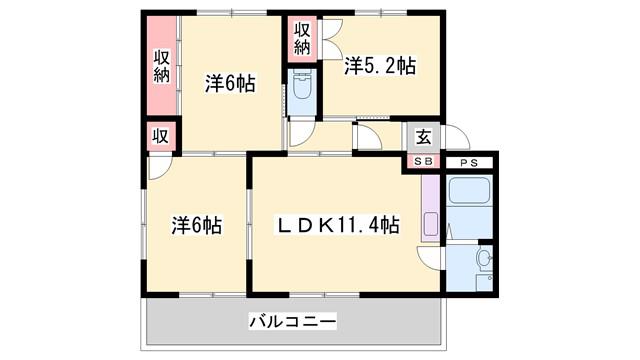 ラフォーレ龍野I(3LDK/3階)の間取り写真