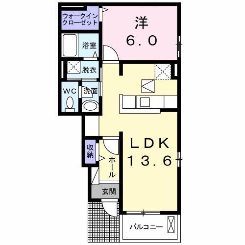 ファミーユ佐久II(1LDK/1階)の間取り写真