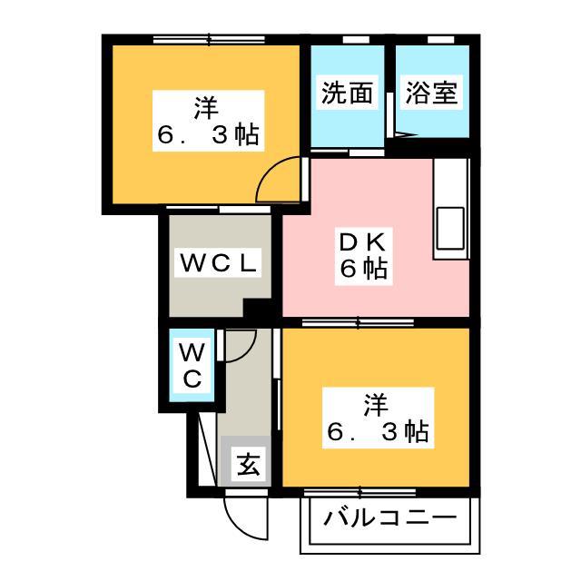 プラシードA(2DK/1階)の間取り写真