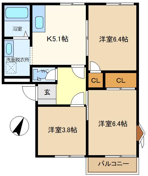セントラルヴィレッヂB(3K/2階)の間取り写真