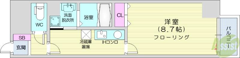 SANKYO国分町ビル(1K/9階)の間取り写真