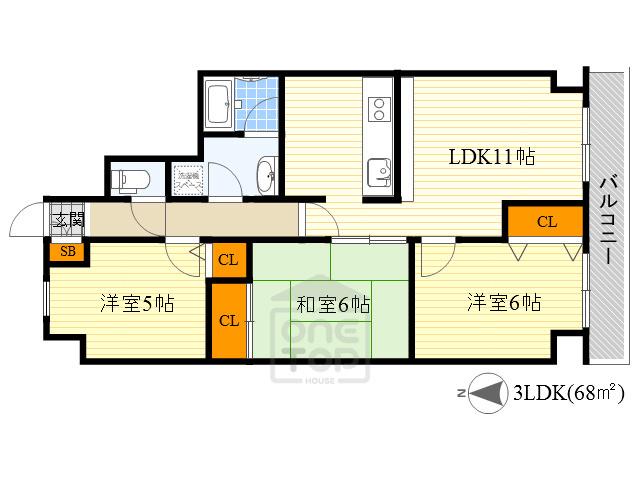 レスカーラ緑地公園(3LDK/3階)の間取り写真
