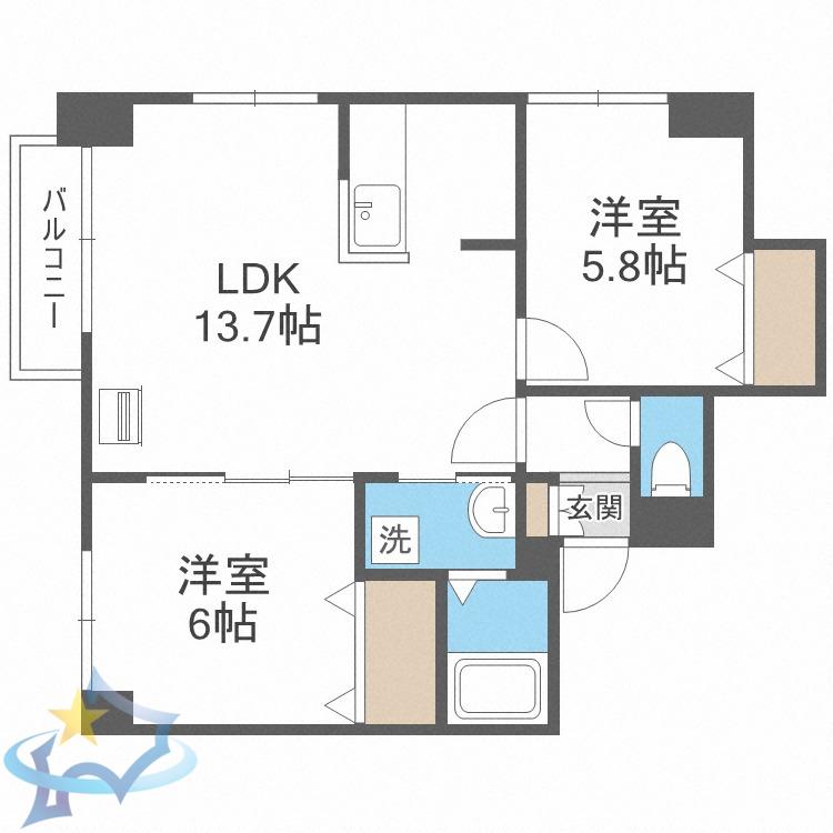 グラードエルヴィータ円山(2LDK/8階)の間取り写真