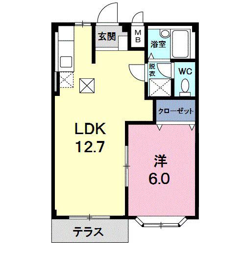 ポートエルディムB(1LDK/1階)の間取り写真