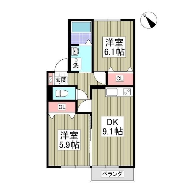 メゾンベールA(2DK/2階)の間取り写真