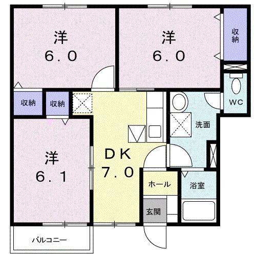 ソレアードII(3DK/1階)の間取り写真