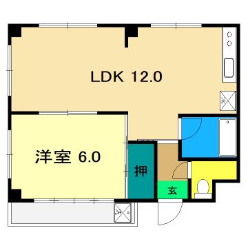 恒心ハイツ(1LDK/2階)の間取り写真