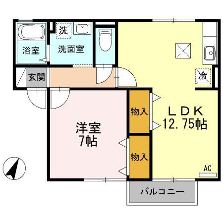 イストワールF II棟(1LDK/1階)の間取り写真