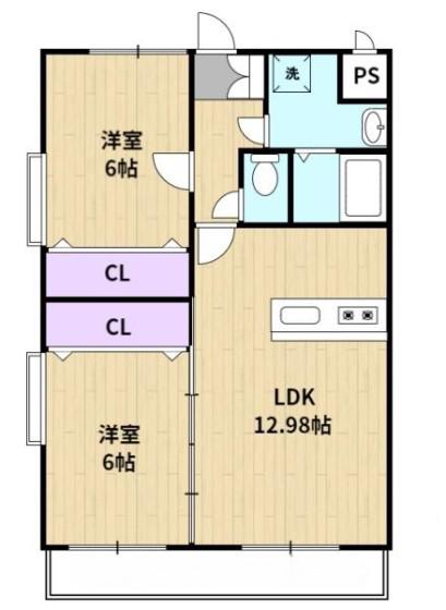 ドミール・パレス櫛原(2LDK/1階)の間取り写真
