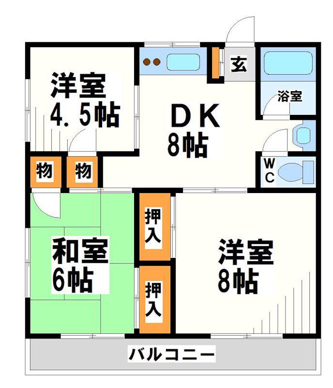 スカイラインマンション(3DK/2階)の間取り写真
