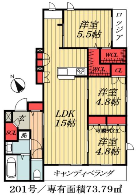 ドエル下総中山(3LDK/2階)の間取り写真