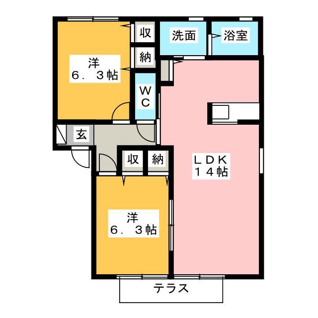 コータ・コートW A棟(2LDK/2階)の間取り写真