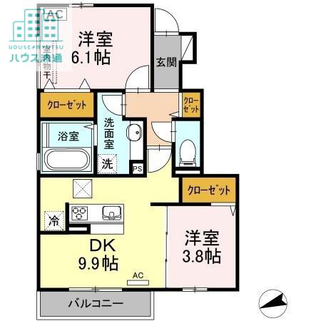 D-カヴァデール(2DK/1階)の間取り写真