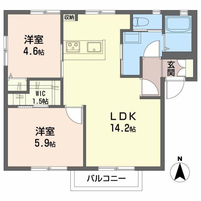 ヤマトハイツIIC(2LDK/2階)の間取り写真