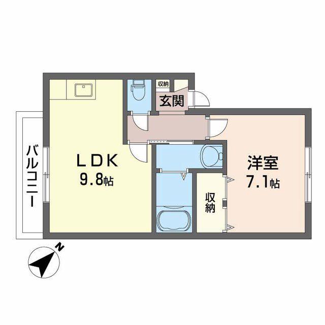 南海本線 松ノ浜駅 徒歩7分 2階建 築23年(1LDK/2階)の間取り写真