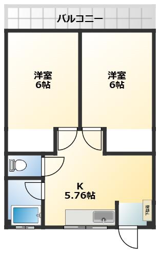 矢島荘(2K/1階)の間取り写真