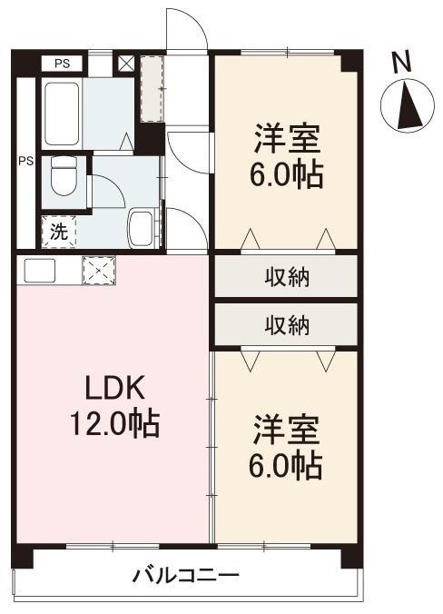 ヴィラ・アンソレイエ香西本町(2LDK/5階)の間取り写真