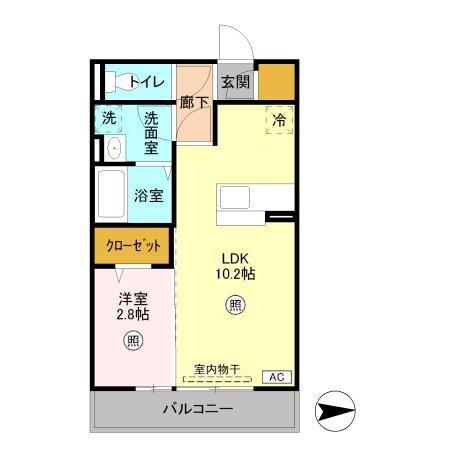 グランドゥール三笠山(1LDK/2階)の間取り写真
