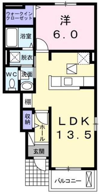 ディオネソレイユII(1LDK/1階)の間取り写真